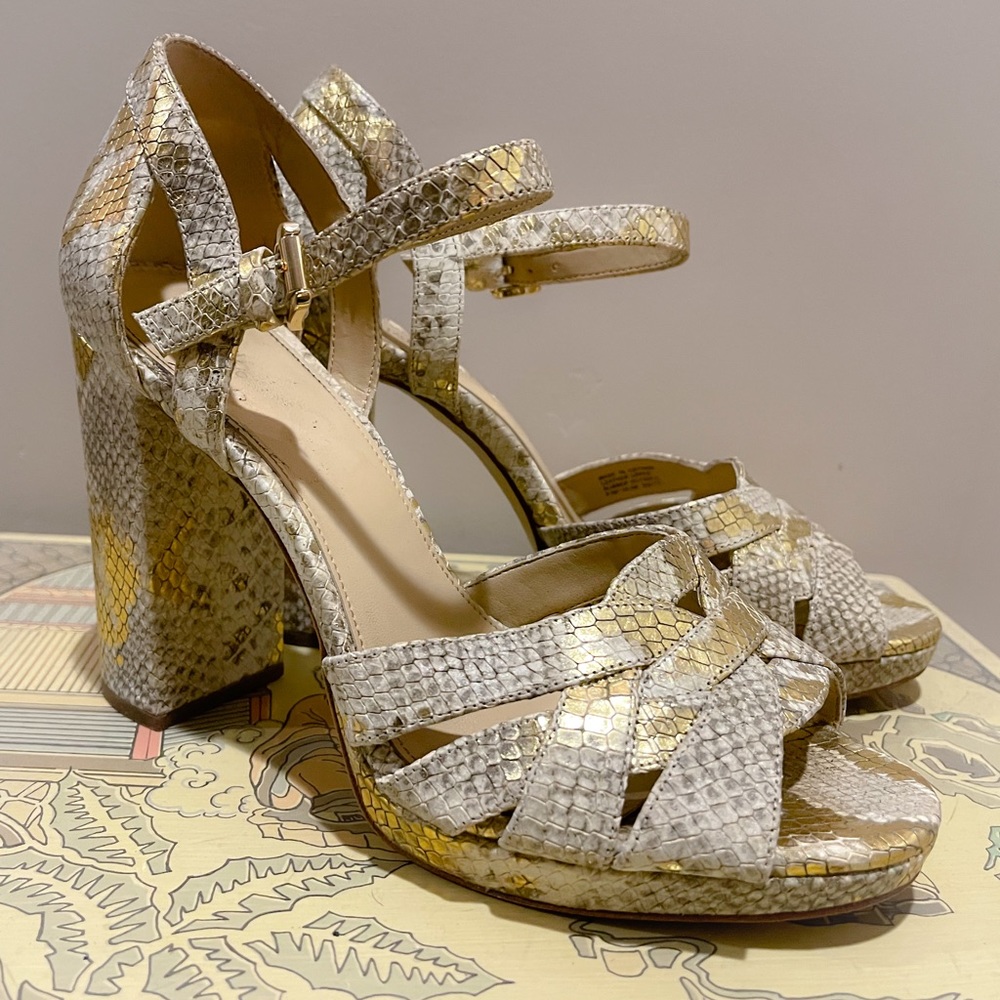 Gold Python Michael Kors Block Heeled Platform Sa… - image 2